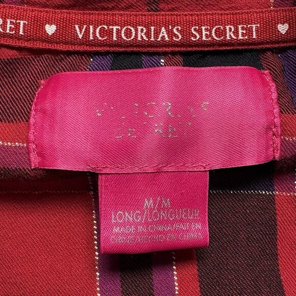 VICTORIA'S SECRET Women Flannel Pajama Set SZ M Red Purple Metallic Plaid 8-10 - Picture 8 of 10